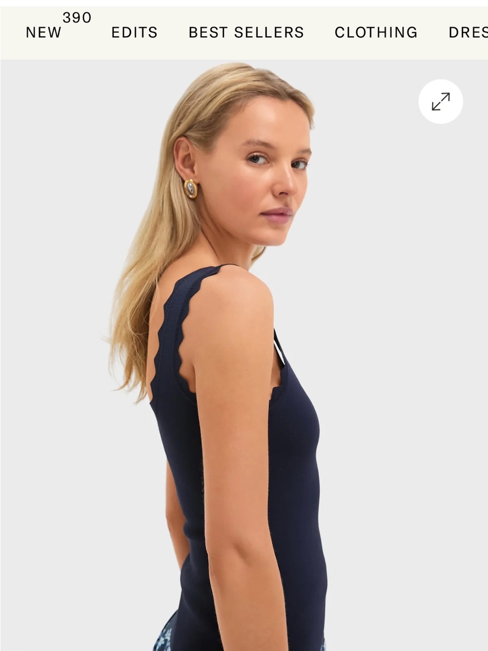 Navy Ric Rac Compression Tank, XS - Picture 2 of 10